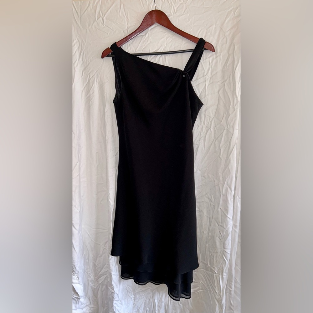 Vintage Evan Picone Asymmetrical Classic Black Midi Dress